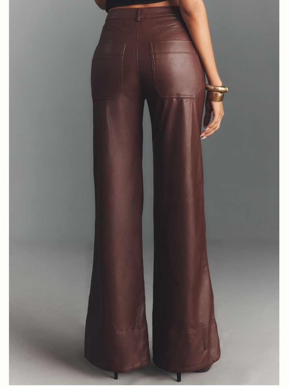 🟠NWT PILCRO Rylan Faux Leather Relaxed High-Rise Flare Pants Cocoa Plum - Picture 5 of 11